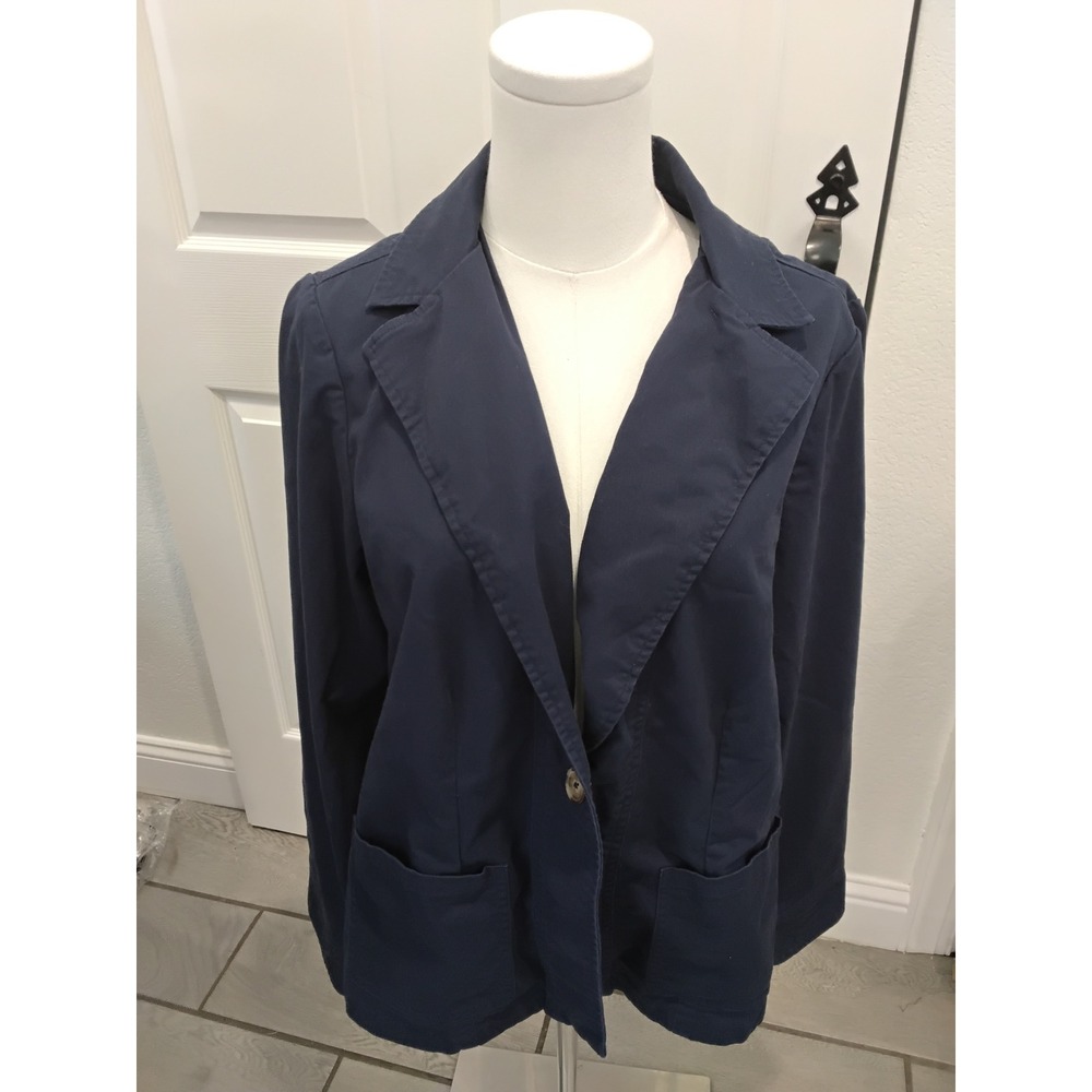 Joan‎ Rivers Navy Blue Single Button Blazer Jacket Elastic Back Women Medium